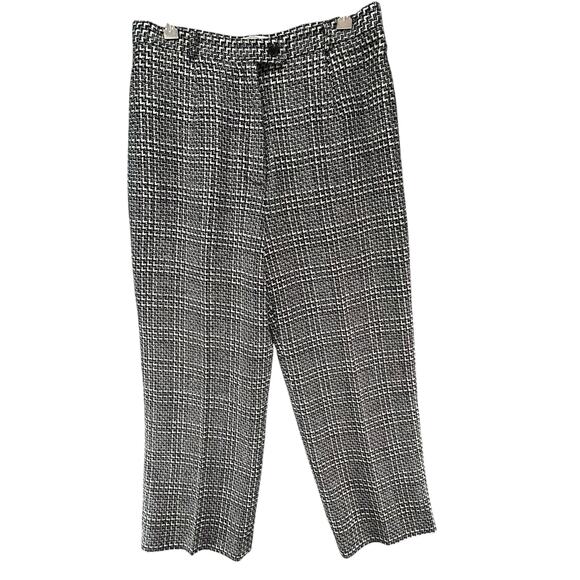 Talbots Pants - Talbots Vintage Pants Womens 14P Black White Wool Woven Plaid Wide Leg Trousers